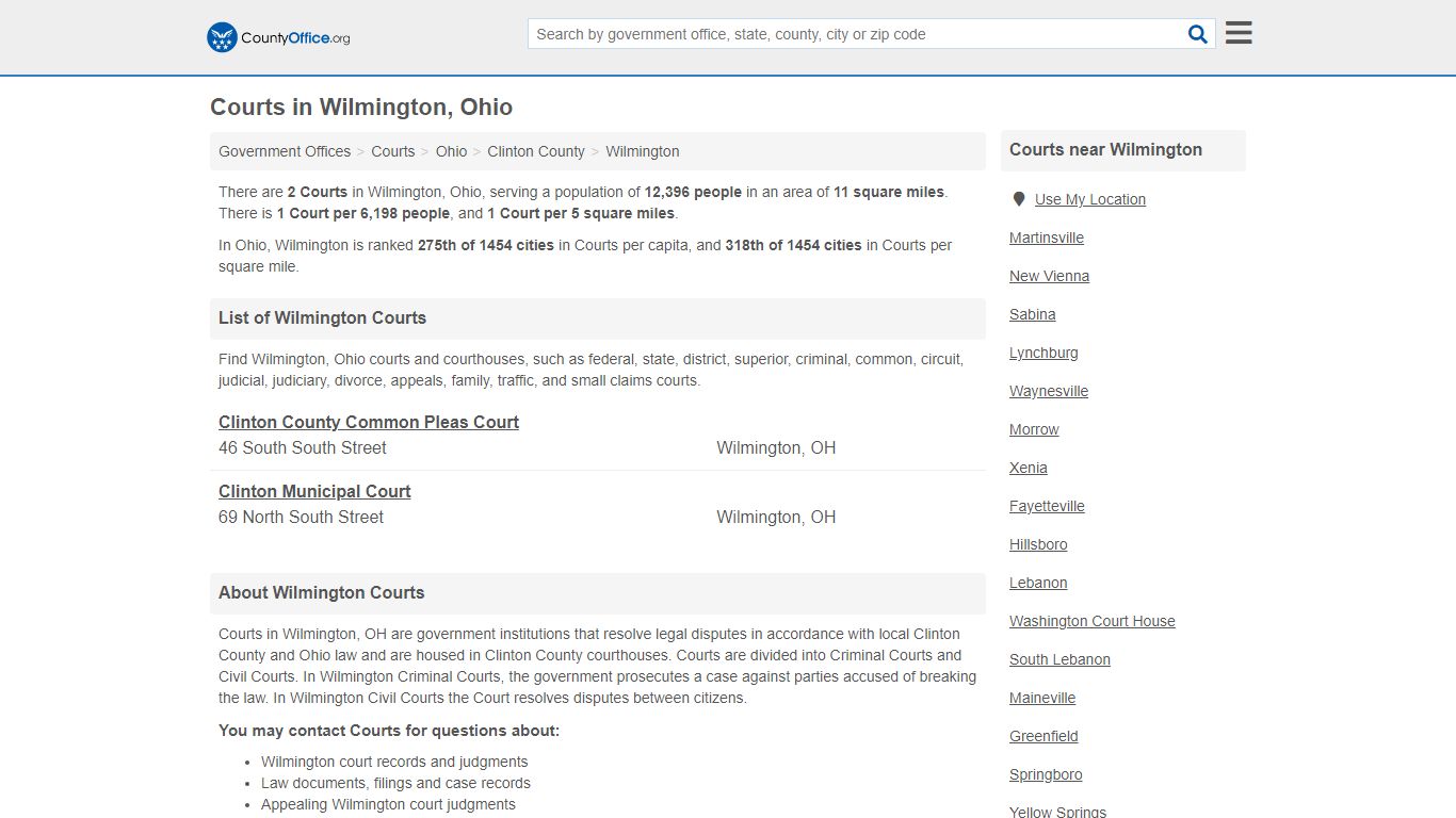 Courts - Wilmington, OH (Court Records & Calendars)